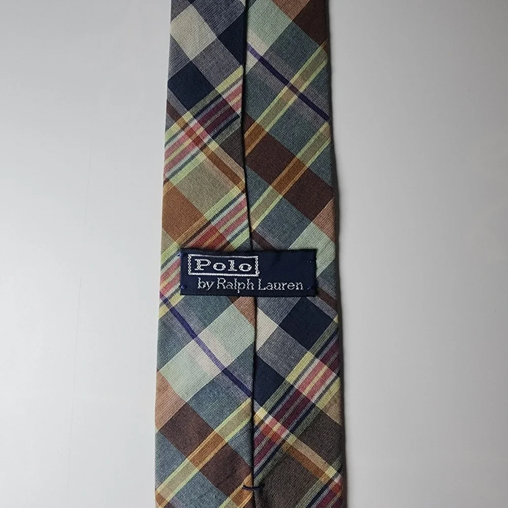Polo Ralph Lauren Men's Tie Blue Brown Made in Italy Cotton Necktie Handmade Vtg